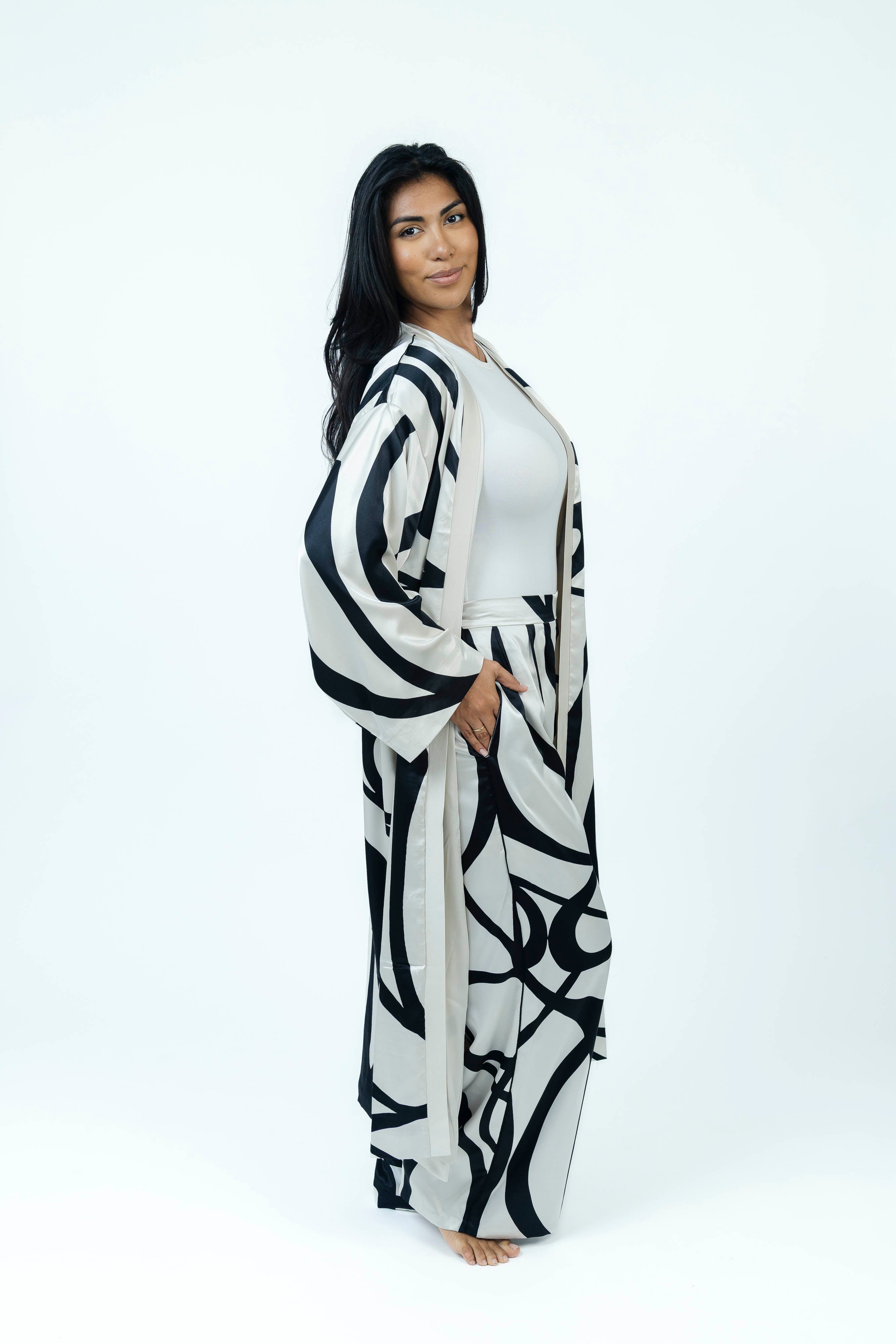Inkstroke Silk Set | Kimono + Pants