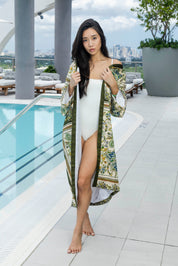 Olive Paisley Silk Kimono