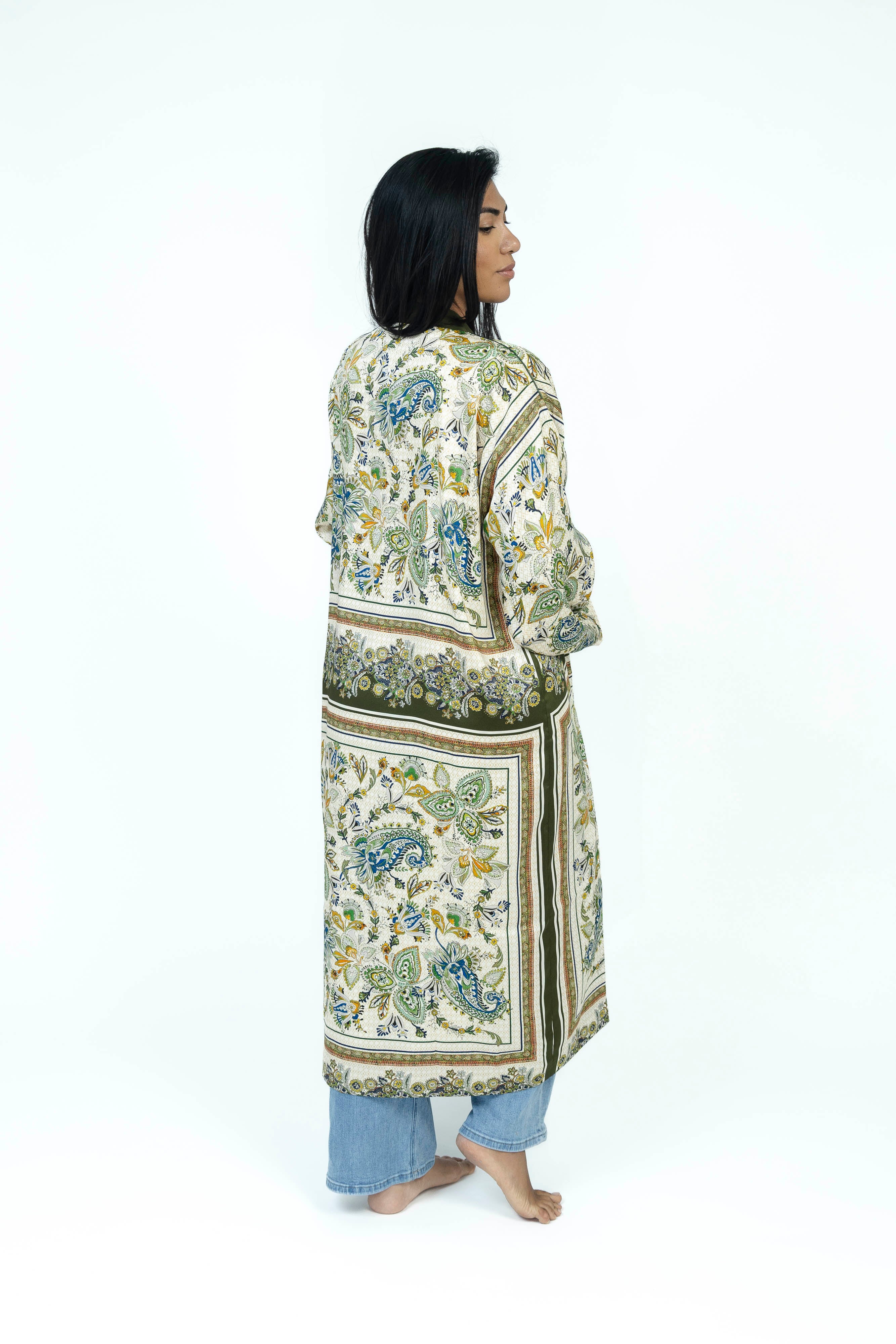 Olive Paisley Silk Kimono