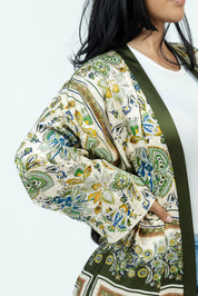 Olive Paisley Silk Set | Kimono + Pants