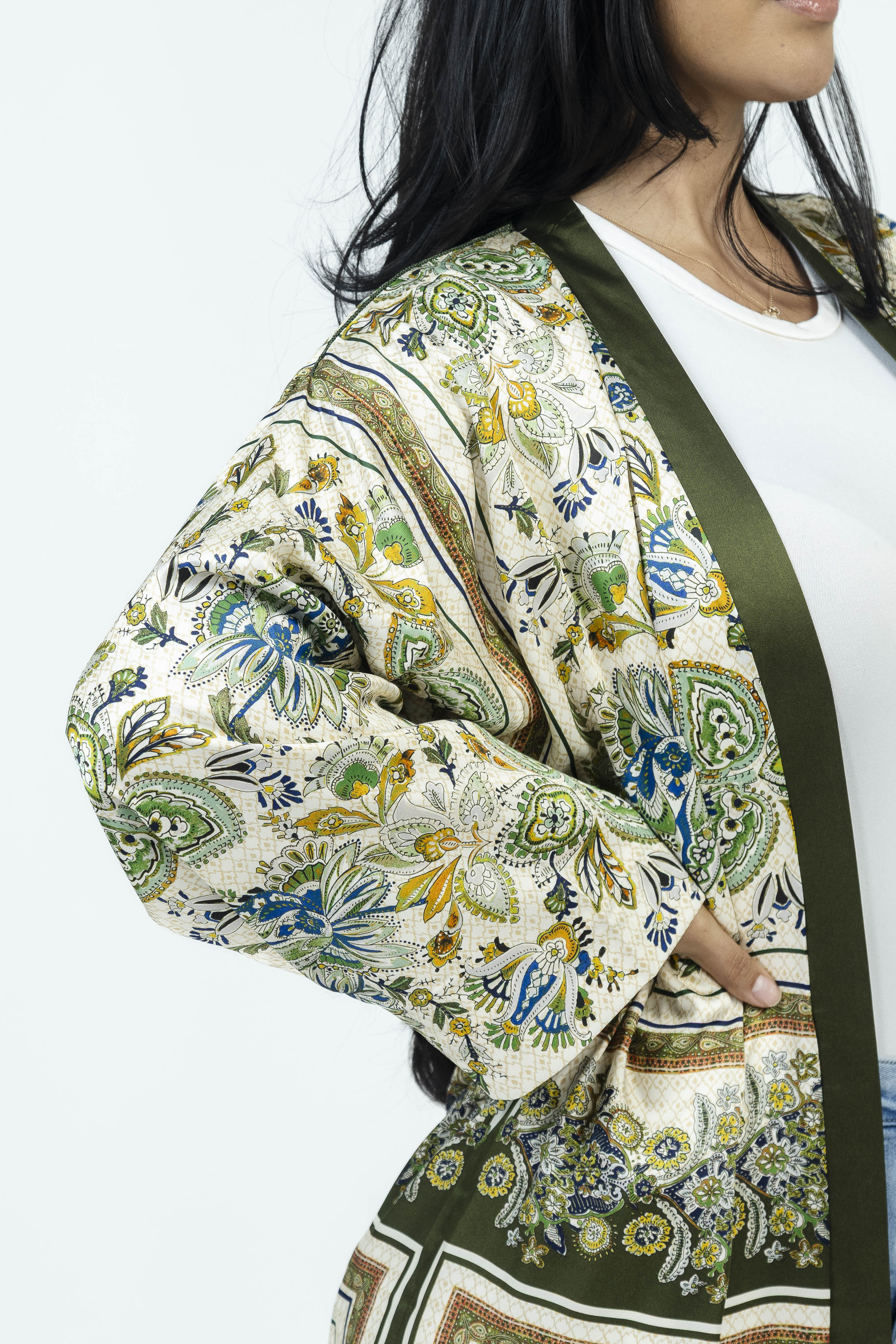 Olive Paisley Silk Set | Kimono + Pants