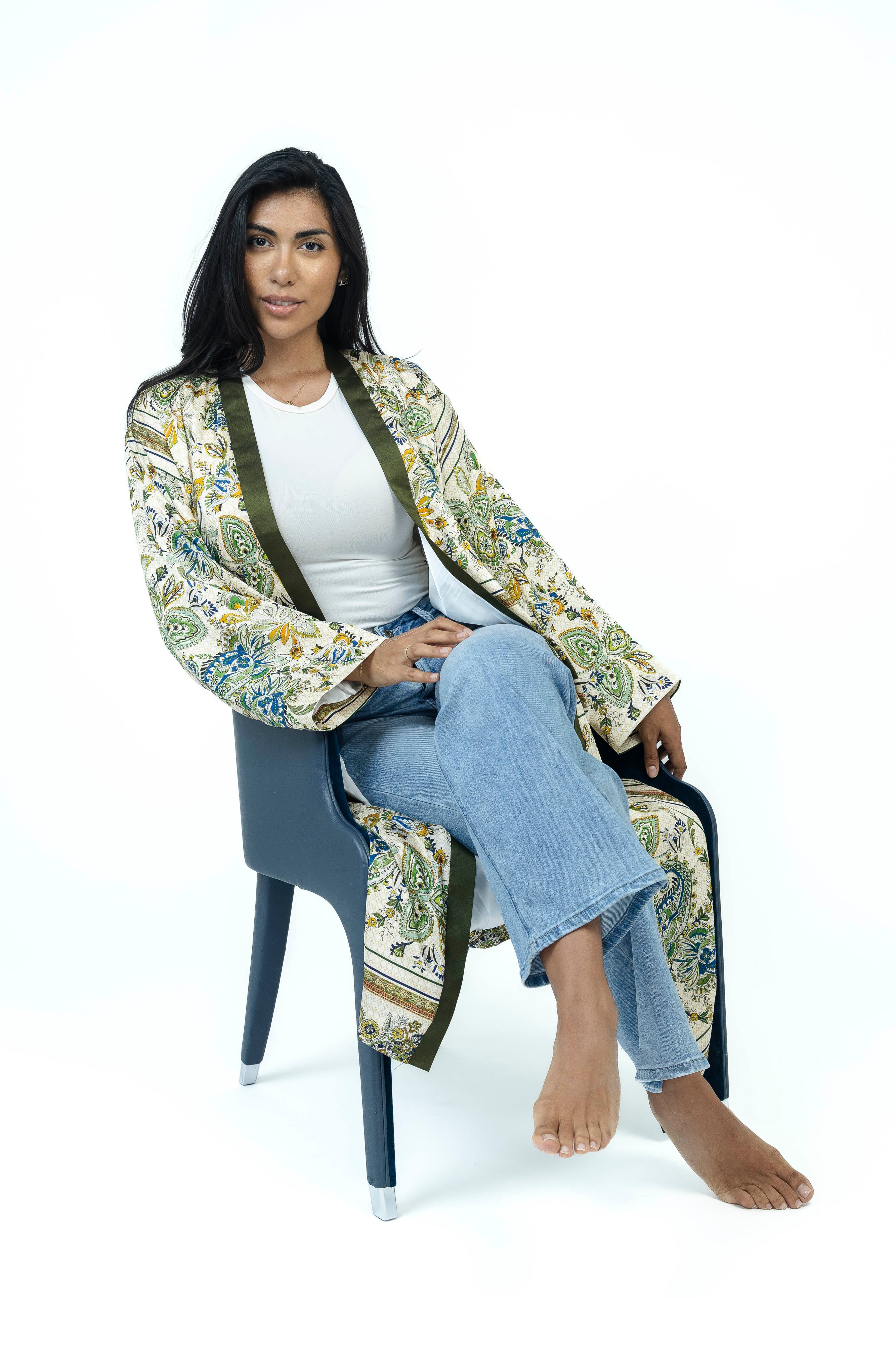 Olive Paisley Silk Kimono