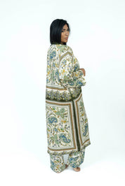 Olive Paisley Silk Set | Kimono + Pants