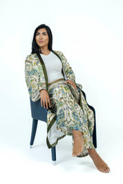 Olive Paisley Silk Set | Kimono + Pants