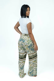 Olive Paisley Silk Set | Kimono + Pants