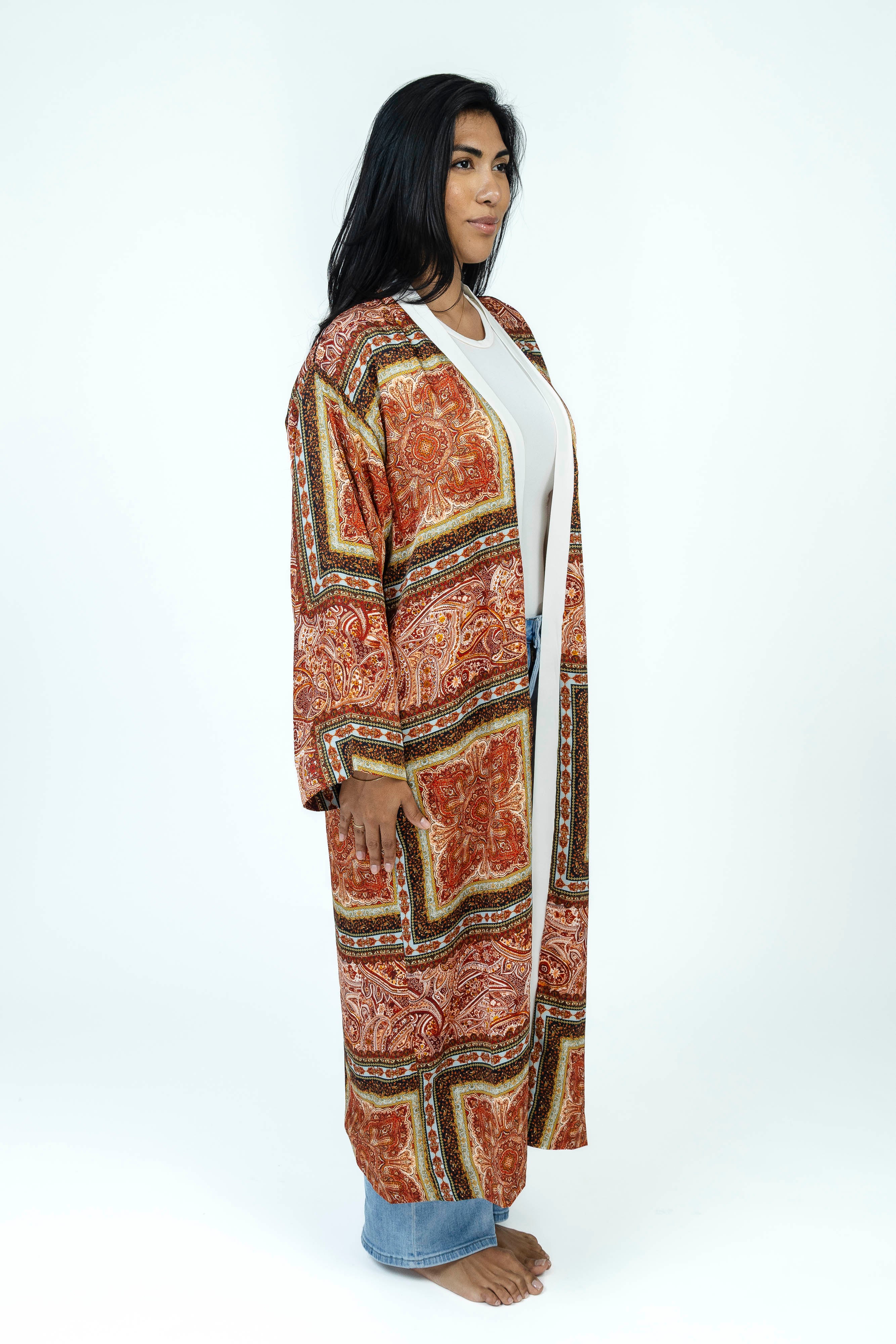 Burnt Amber Silk Kimono