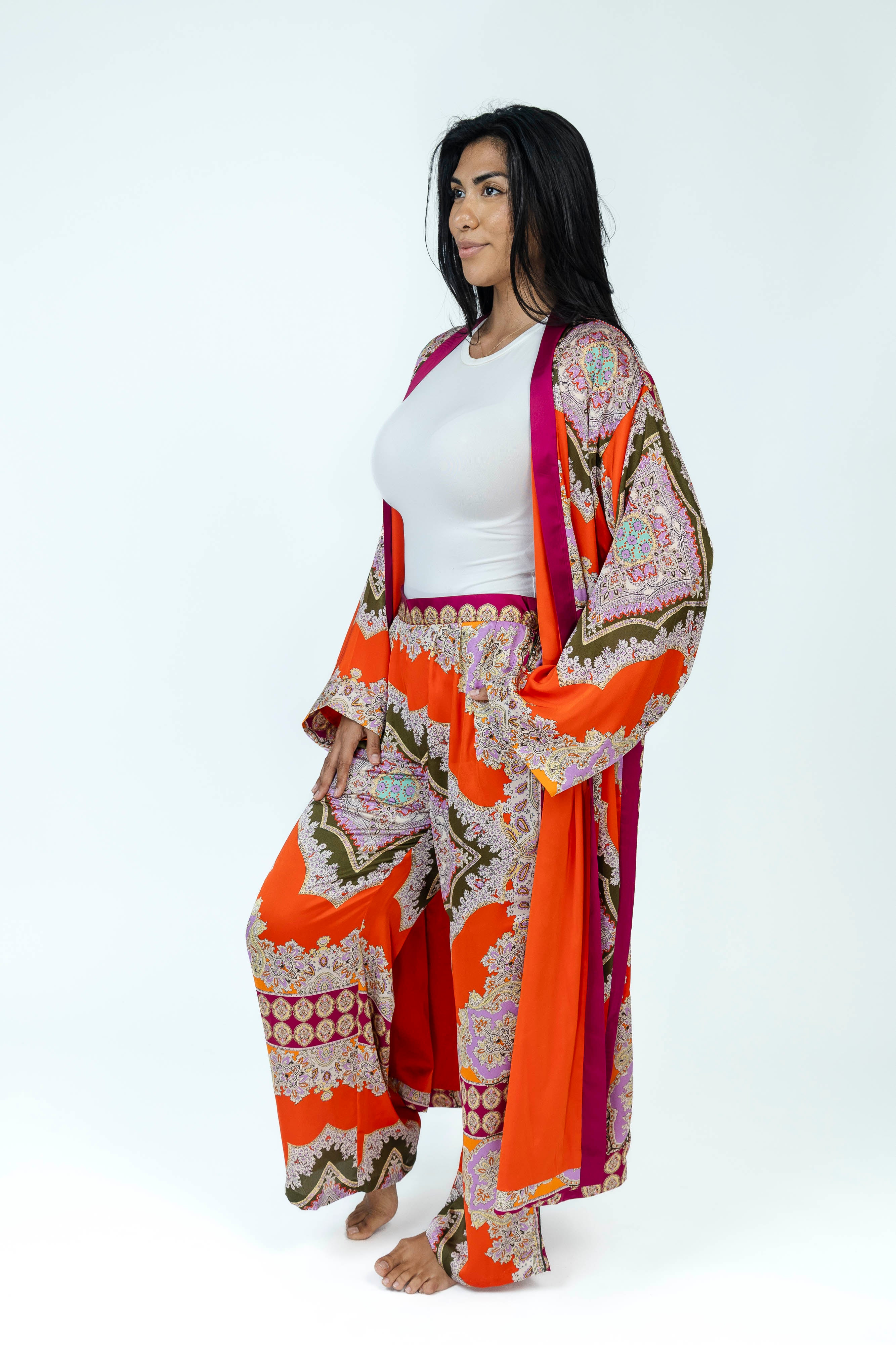 FireOpal Silk Set | Kimono + Pants