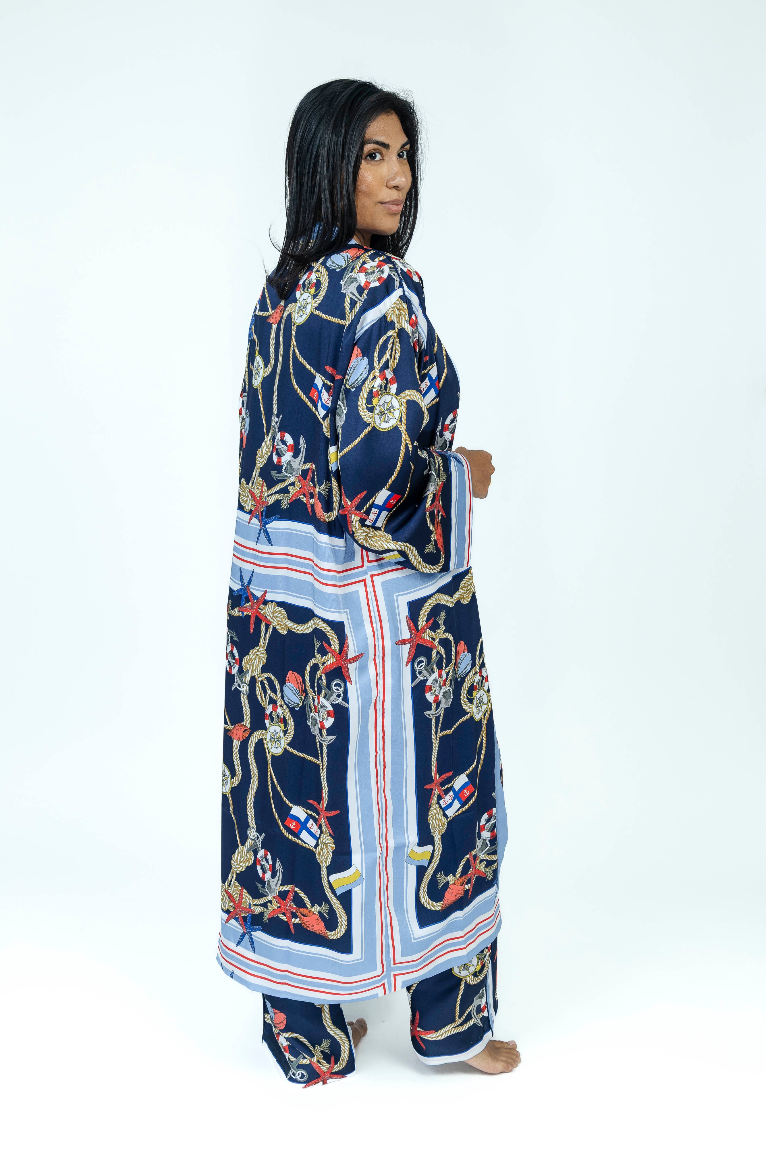Nautical Knot Silk Set | Kimono + Pants
