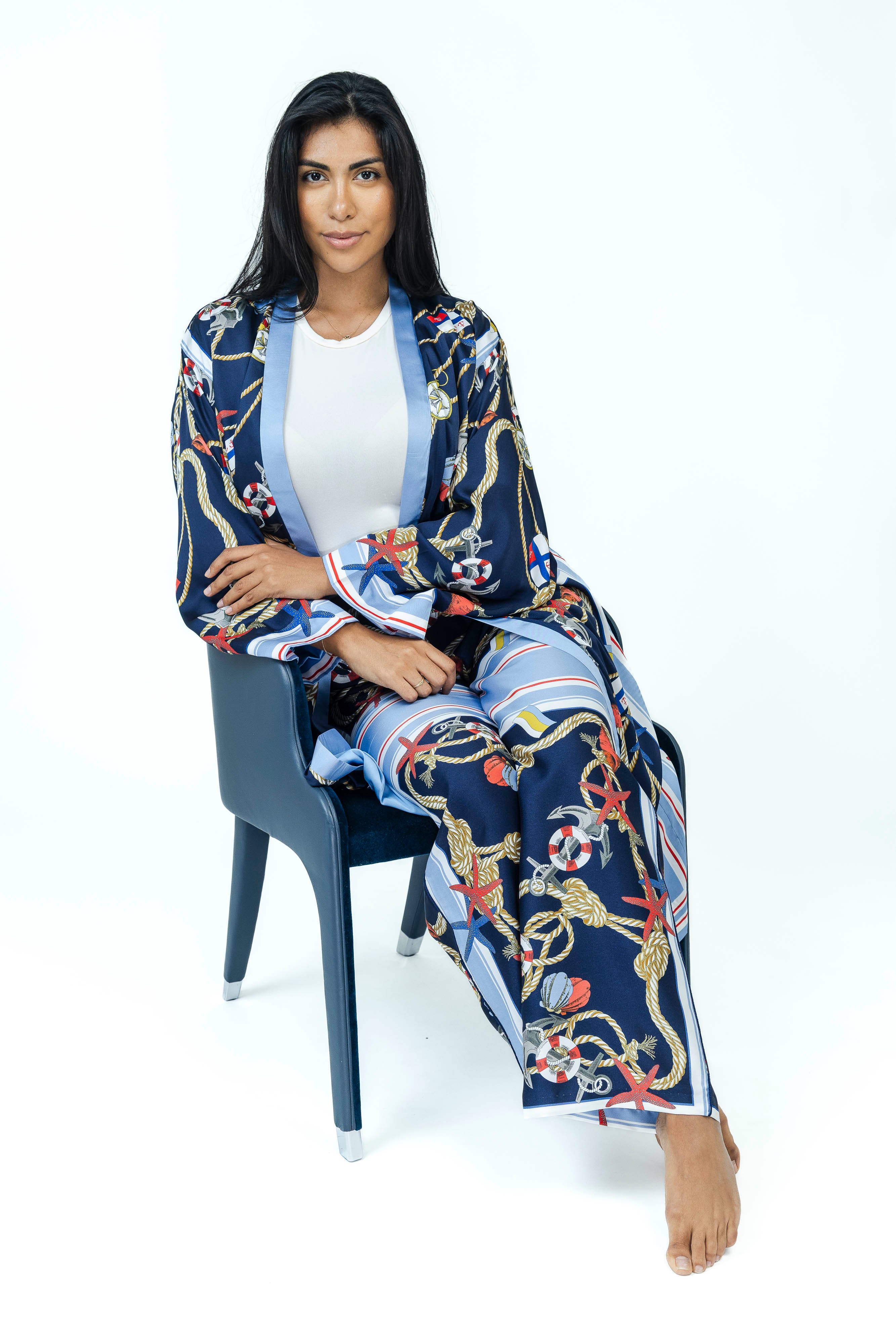 Nautical Knot Silk Set | Kimono + Pants