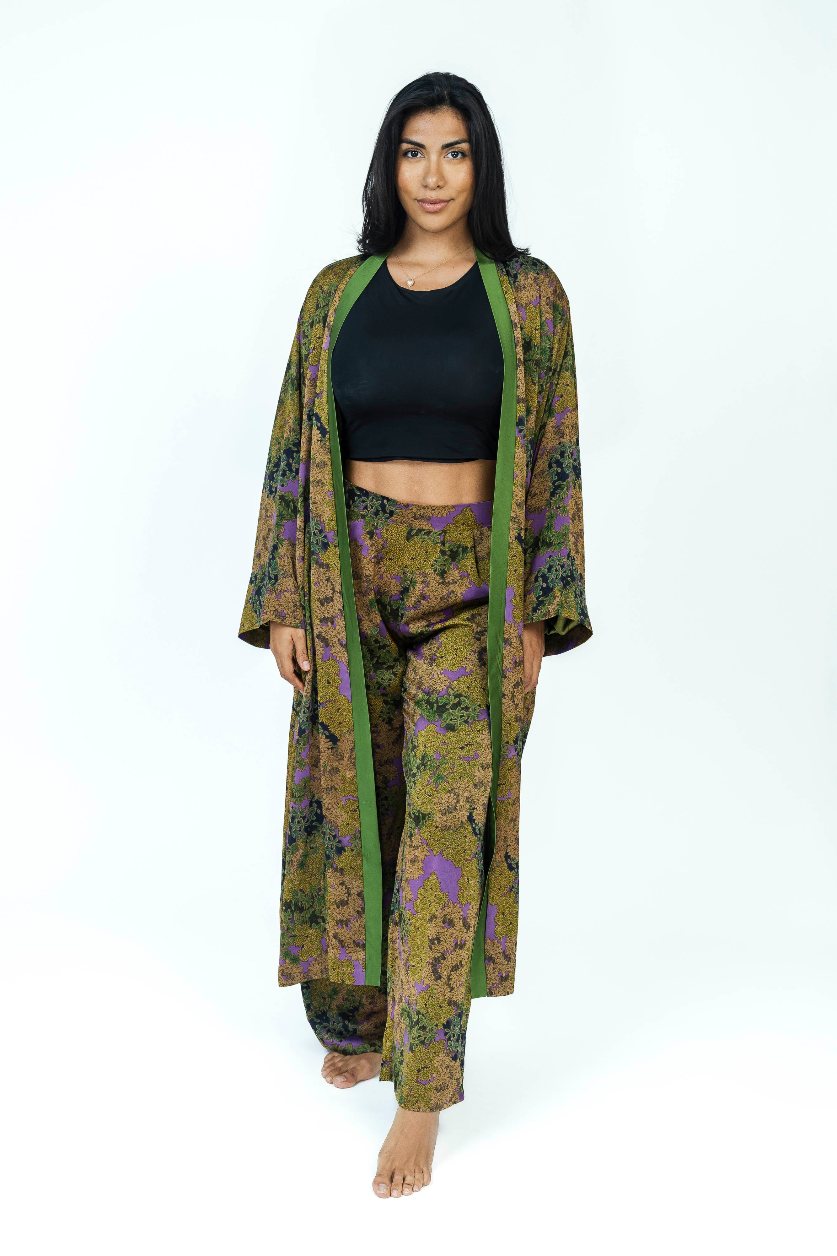 ForestViolet Silk Set | Kimono + Pants