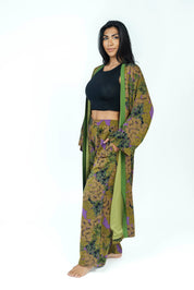 ForestViolet Silk Set | Kimono + Pants