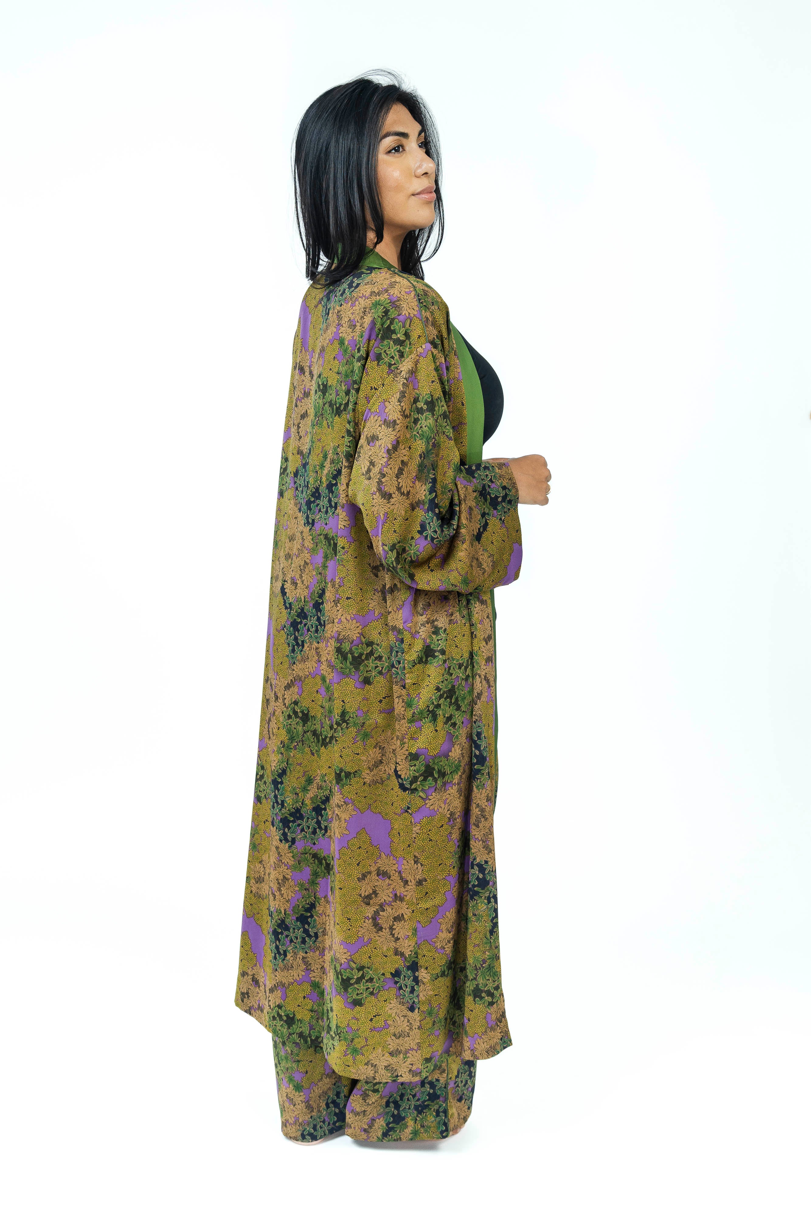 ForestViolet Silk Set | Kimono + Pants
