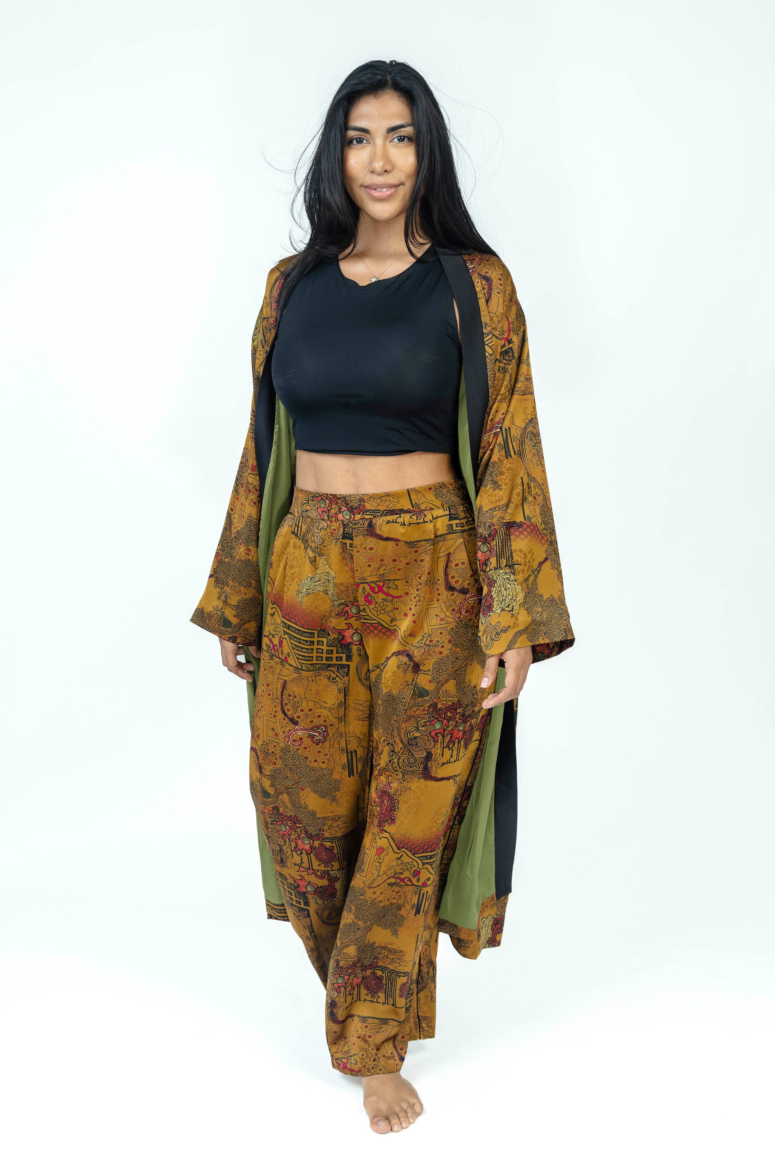 Imperial Terra Silk Set | Kimono + Pants